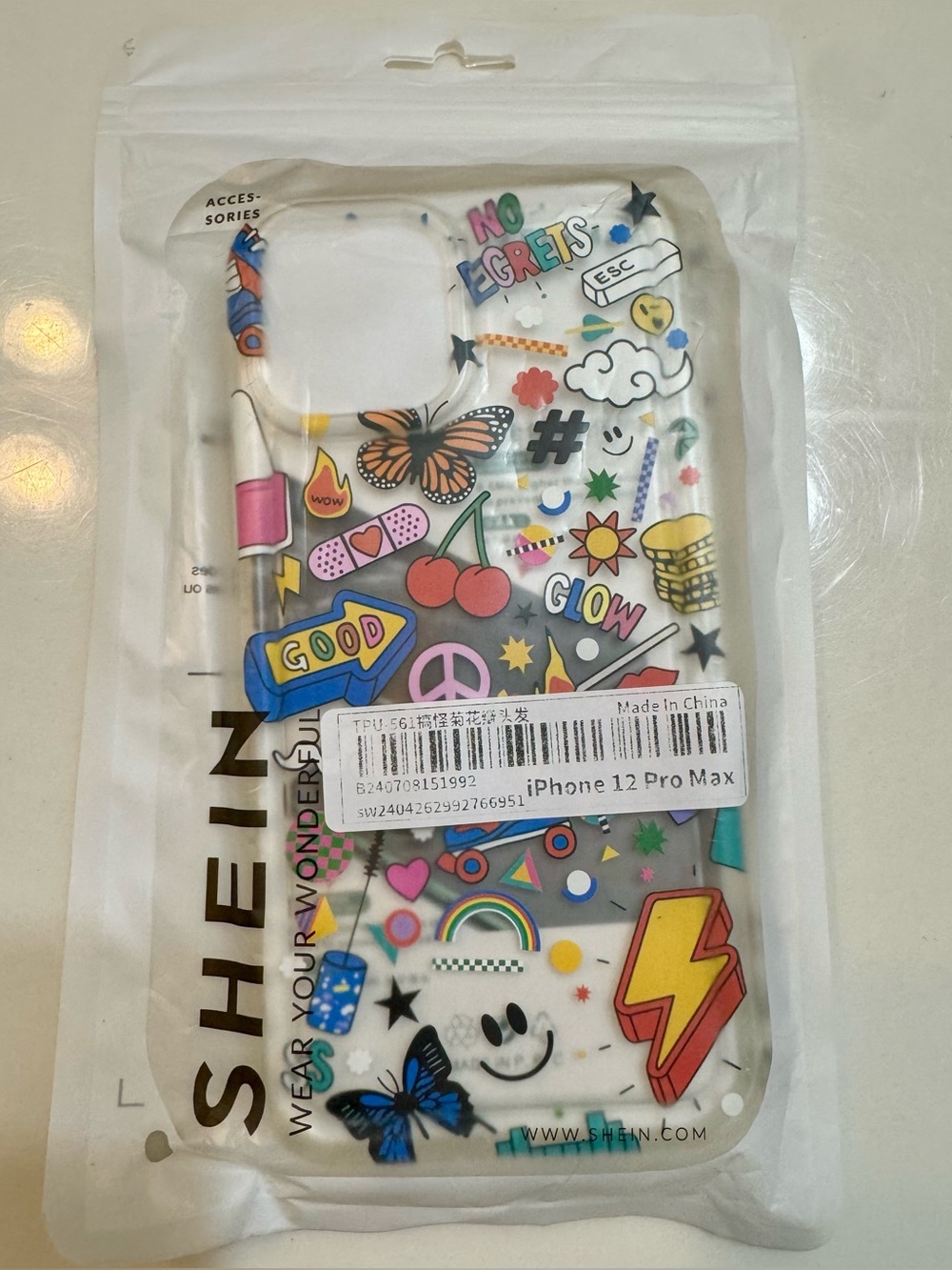 SHEIN Clear Sticker-Style iPhone 12 Pro Max Case — Multicolor Icons